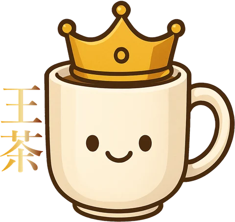 OngTeh crowned teacup mascot with the Chinese characters for Wang Cha